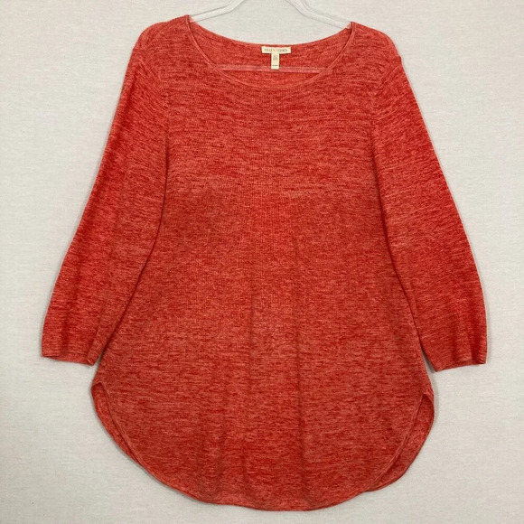 Eileen Fisher Orange Crew Neck Cotton Knit 3/4 Sleeve Pullover Sweater Medium - Picture 1 of 9